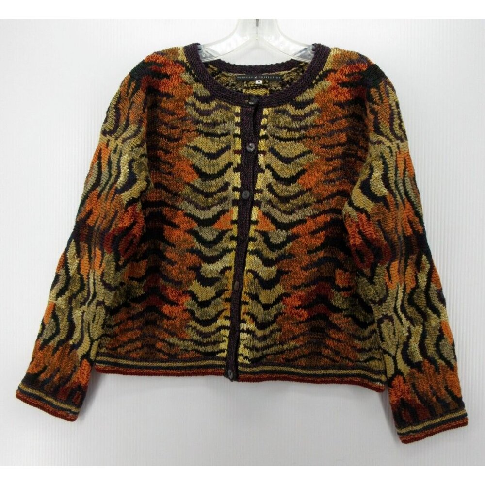 Peruvian Connection Sweater Medium Cardigan Animal Print Chunky